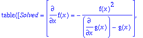TABLE([Solved = [diff(f(x),x) = -f(x)^2/(diff(g(x),...